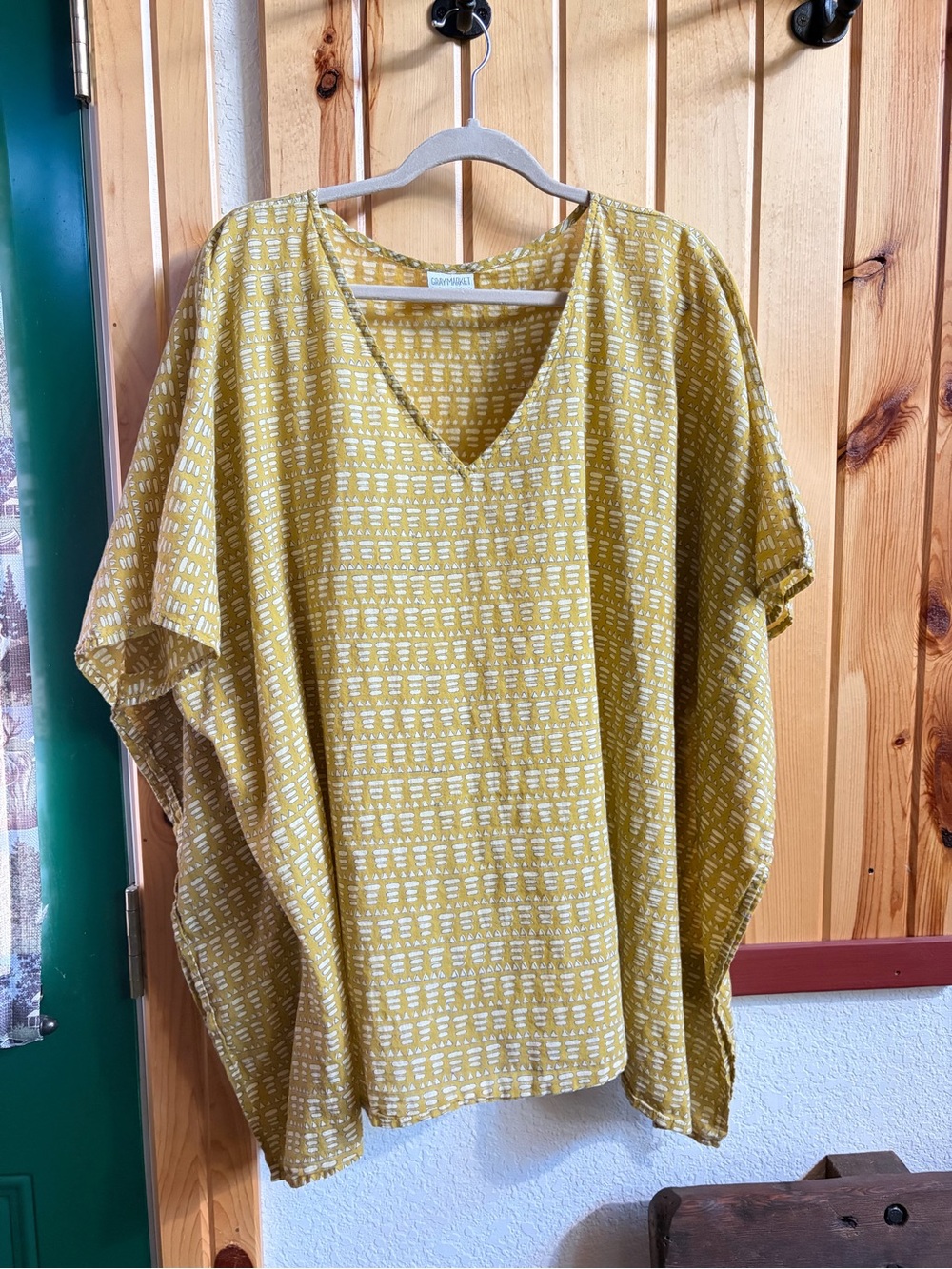 Handmade Graymarket Design Cotton India Hand Block Print Caftan Top One Size